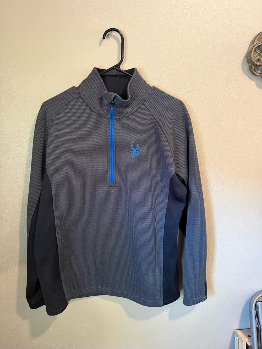 Spyder Men's Gray Zip Pullover with Blue Logo and Trim
